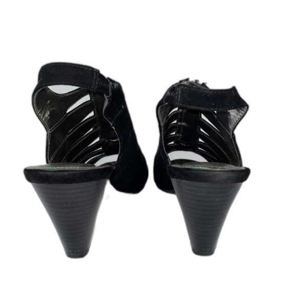 Bandolino Black Cage Micro Suede Peep Toe Heels Slingback Sandals Women's 8.5 - Picture 6 of 10